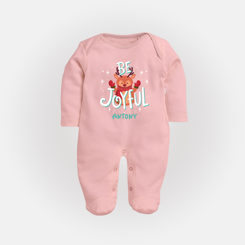 Be Joyful - Customized Christmas Themed Sleep Suit For Babies - BABY PINK - New Born (Chest 7.5")