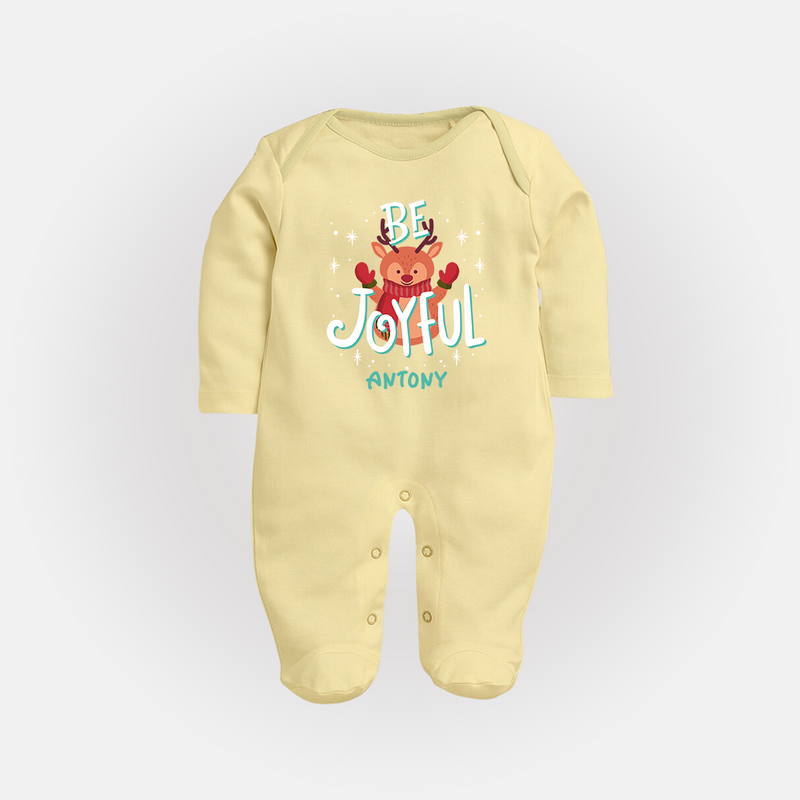 Be Joyful - Customized Christmas Themed Sleep Suit For Babies - PASTEL YELLOW - New Born (Chest 7.5")