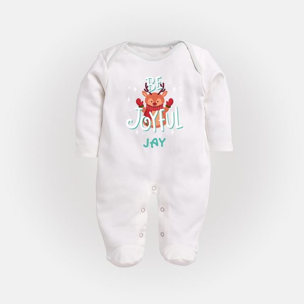 Be Joyful Sleep Suit / Full Sleeve Bodysuit | Custom Baby Sleep Suit / Full Sleeve Bodysuit for Christmas Celebration - WHITE - New Born (Chest 7.5")