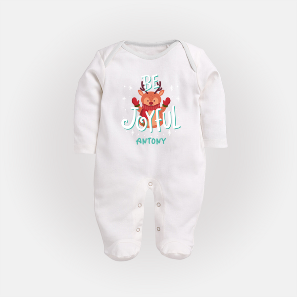 Be Joyful - Customized Christmas Themed Sleep Suit For Babies - WHITE - New Born (Chest 7.5")