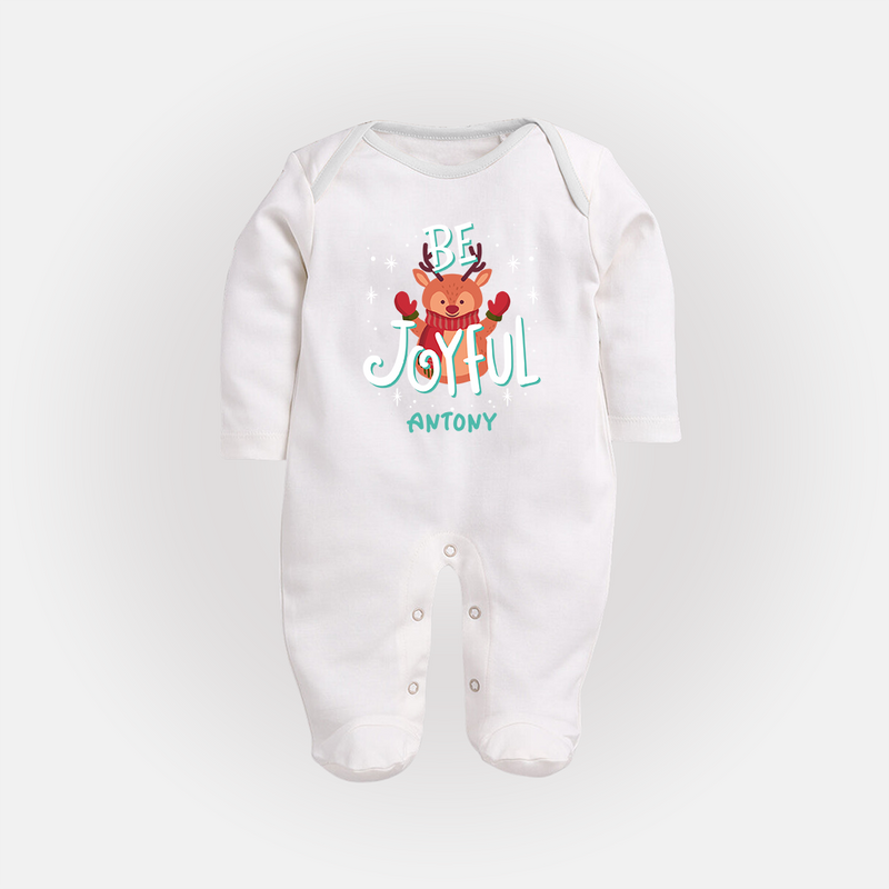 Be Joyful - Customized Christmas Themed Sleep Suit For Babies - WHITE - New Born (Chest 7.5")