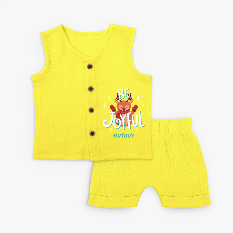 Be Joyful - Customized Christmas Themed Jabla Set For Kids - YELLOW - 0 - 3 Months Old (Chest 9.8")