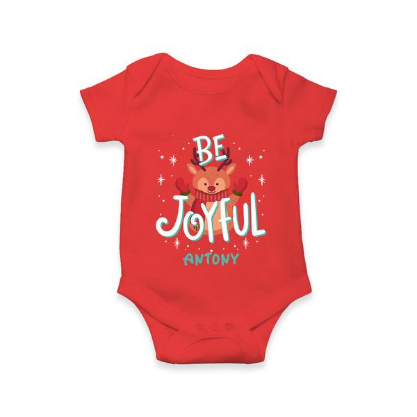 Be Joyful - Customized Christmas Themed Romper For Babies - RED - 0 - 3 Months Old (Chest 16")