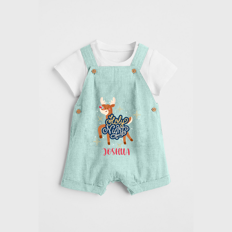 Holy Night - Customized Christmas Themed Dungaree Set For Kids - ARCTIC BLUE - 0 - 5 Months Old (Chest 18")