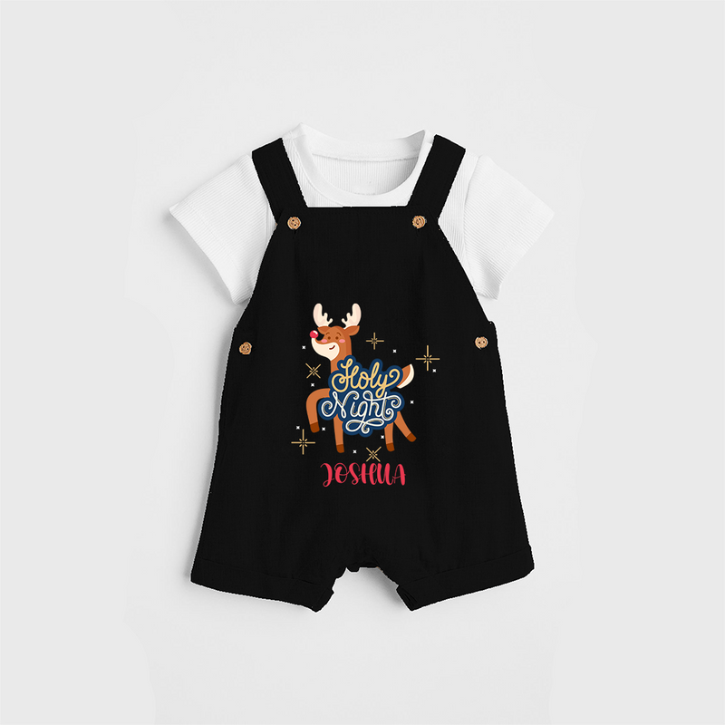 Holy Night - Customized Christmas Themed Dungaree Set For Kids - BLACK - 0 - 5 Months Old (Chest 18")