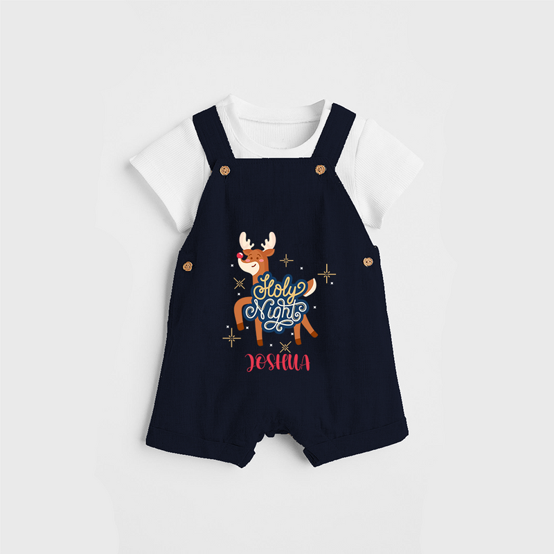 Holy Night - Customized Christmas Themed Dungaree Set For Kids - NAVY BLUE - 0 - 5 Months Old (Chest 18")