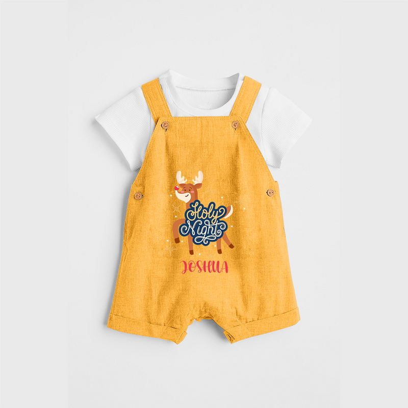 Holy Night - Customized Christmas Themed Dungaree Set For Kids - PASTEL YELLOW - 0 - 5 Months Old (Chest 18")