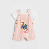 Holy Night - Customized Christmas Themed Dungaree Set For Kids - PEACH - 0 - 5 Months Old (Chest 18")