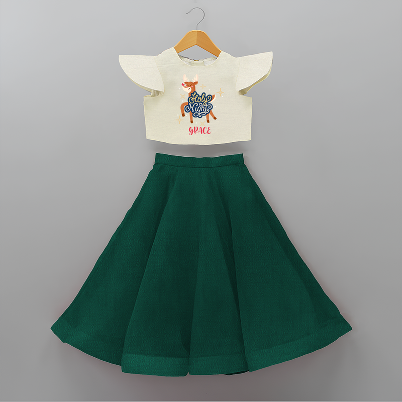 Holy Night - Customized Christmas Themed Crop Top And Skirt For Kids - BOTTLE GREEN - 6 - 9 Months Old (Chest 20" , Frock Waist 20")