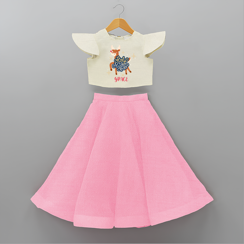 Holy Night - Customized Christmas Themed Crop Top And Skirt For Kids - PINK - 6 - 9 Months Old (Chest 20" , Frock Waist 20")