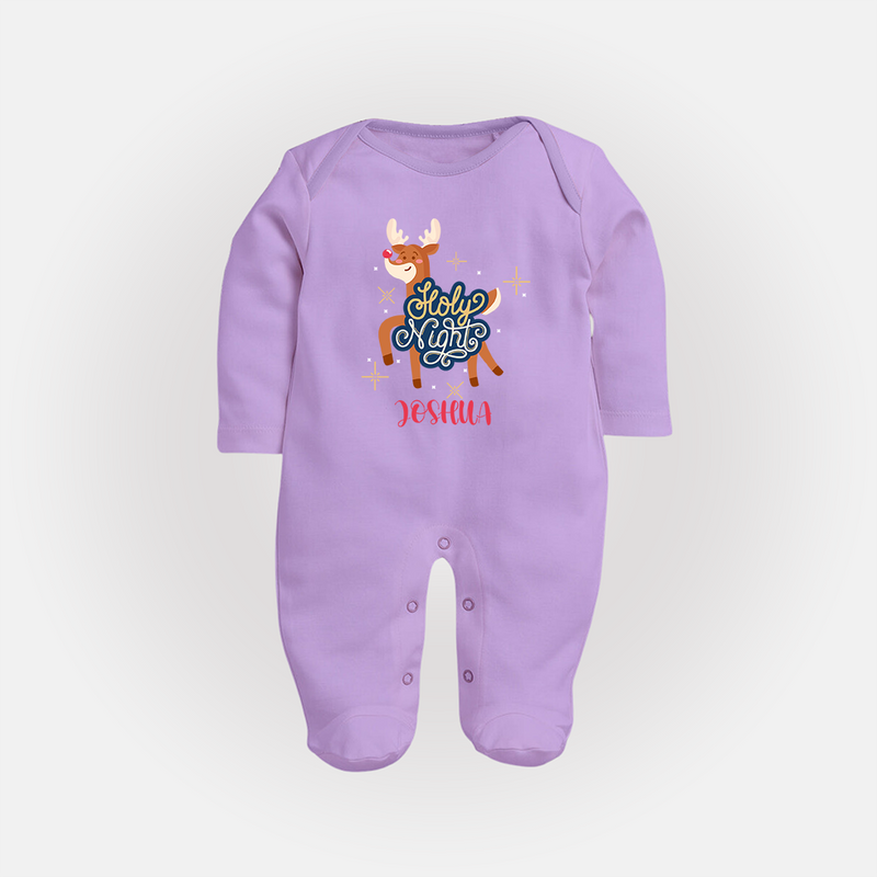 Holy Night - Customized Christmas Themed Sleep Suit For Babies - LILAC - New Born (Chest 7.5")