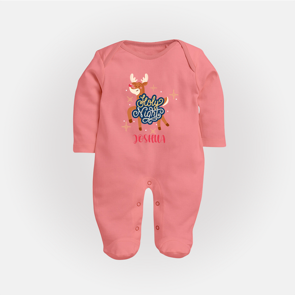 Holy Night - Customized Christmas Themed Sleep Suit For Babies - PEACH - New Born (Chest 7.5")