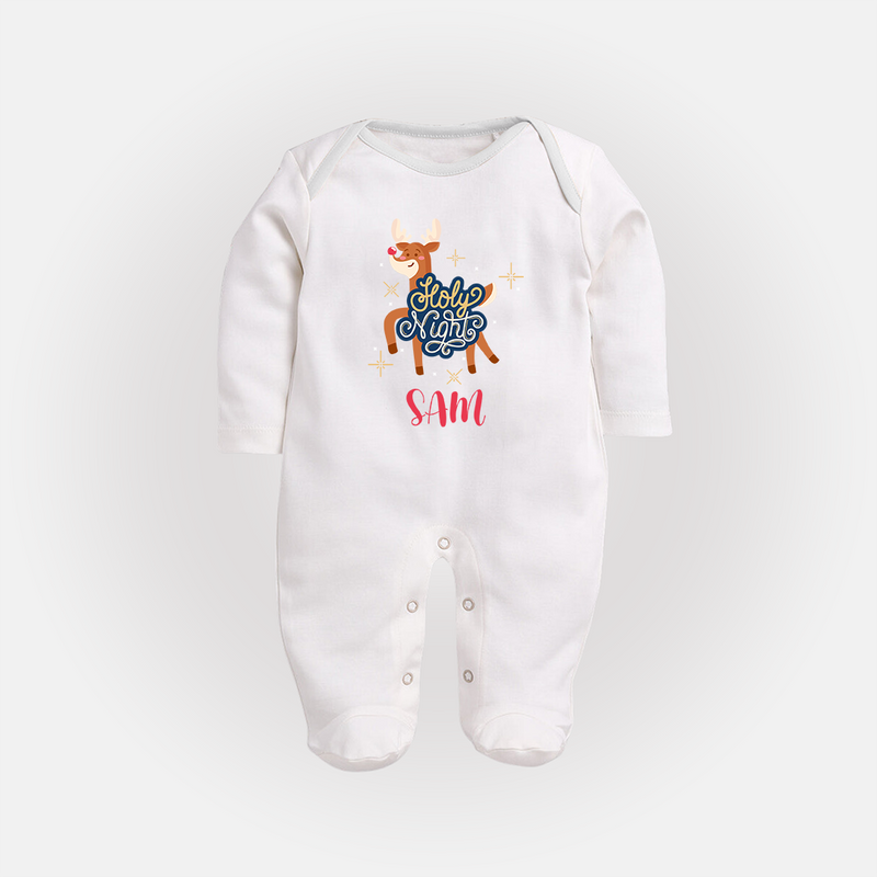 Jolly Night Sleep Suit / Full Sleeve Bodysuit | Personalized Baby Holiday Outfit - WHITE - New Born (Chest 7.5")