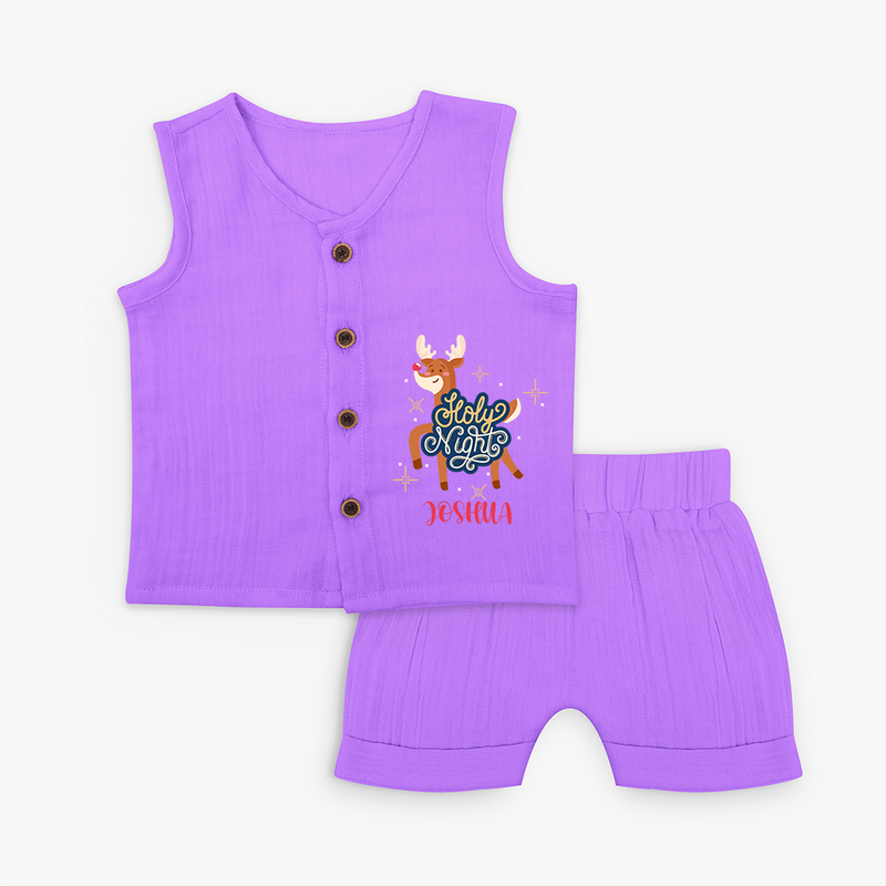 Holy Night - Customized Christmas Themed Jabla Set For Kids - PURPLE - 0 - 3 Months Old (Chest 9.8")