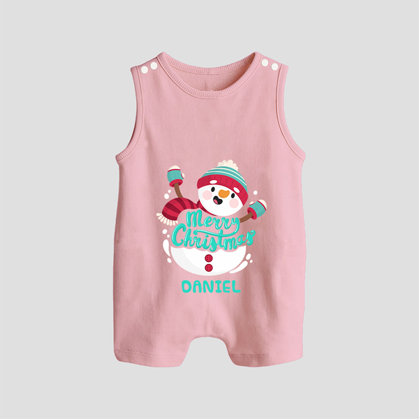 Merry Christmas Frosty Fun - Customized Christmas Themed Romper Suit For Babies - BABY PINK - 0 - 5 Months Old (Chest 18")