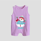 Merry Christmas Frosty Fun - Customized Christmas Themed Romper Suit For Babies - LILAC - 0 - 5 Months Old (Chest 18")