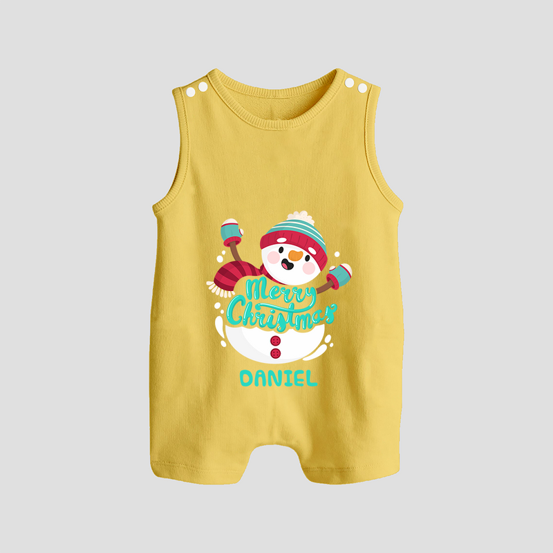 Merry Christmas Frosty Fun - Customized Christmas Themed Romper Suit For Babies - PASTEL YELLOW - 0 - 5 Months Old (Chest 18")