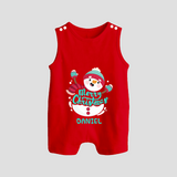 Merry Christmas Frosty Fun - Customized Christmas Themed Romper Suit For Babies - RED - 0 - 5 Months Old (Chest 18")