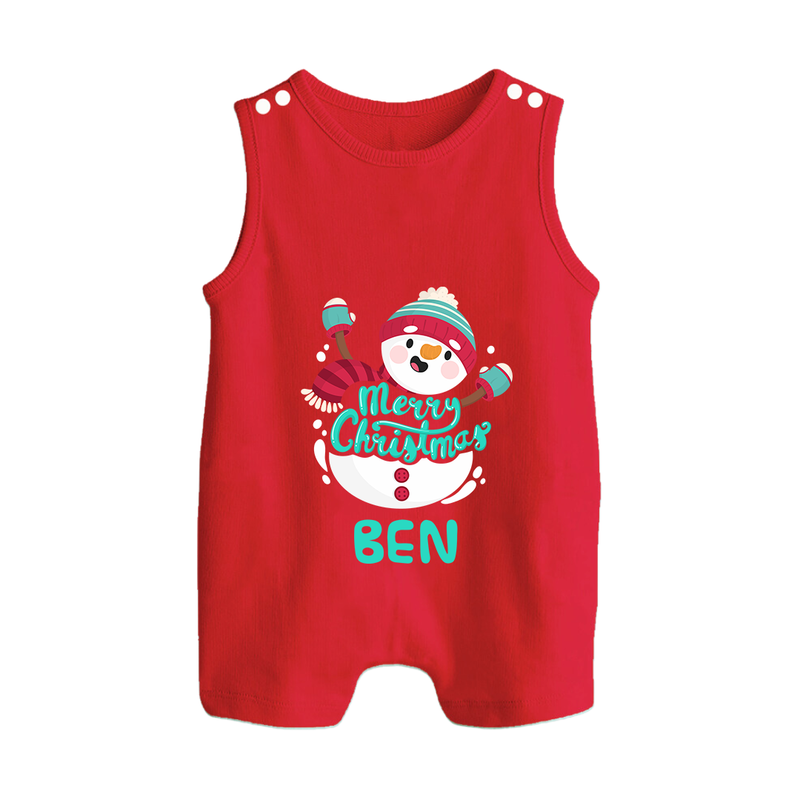 Merry Christmas Romper Suit / Sleeveless Romper |Custom Baby Holiday Outfit - RED - 0 - 5 Months Old (Chest 18")