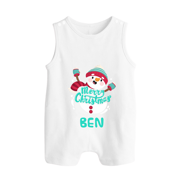Merry Christmas Romper Suit / Sleeveless Romper |Custom Baby Holiday Outfit - WHITE - 0 - 5 Months Old (Chest 18")