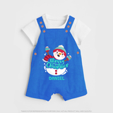 Merry Christmas Frosty Fun - Customized Christmas Themed Dungaree Set For Kids - COBALT BLUE - 0 - 5 Months Old (Chest 18")