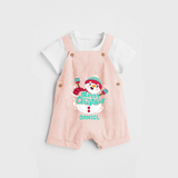 Merry Christmas Frosty Fun - Customized Christmas Themed Dungaree Set For Kids - PEACH - 0 - 5 Months Old (Chest 18")