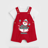 Merry Christmas Frosty Fun - Customized Christmas Themed Dungaree Set For Kids - RED - 0 - 5 Months Old (Chest 18")