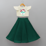 Merry Christmas Frosty Fun - Customized Christmas Themed Crop Top And Skirt For Kids - BOTTLE GREEN - 6 - 9 Months Old (Chest 20" , Frock Waist 20")