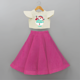 Merry Christmas Frosty Fun - Customized Christmas Themed Crop Top And Skirt For Kids - FUSCHIA - 6 - 9 Months Old (Chest 20" , Frock Waist 20")