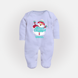 Merry Christmas Frosty Fun - Customized Christmas Themed Sleep Suit For Babies - BABY BLUE - New Born (Chest 7.5")