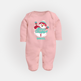 Merry Christmas Frosty Fun - Customized Christmas Themed Sleep Suit For Babies - BABY PINK - New Born (Chest 7.5")