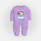 Merry Christmas Frosty Fun - Customized Christmas Themed Sleep Suit For Babies - LILAC - New Born (Chest 7.5")