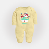 Merry Christmas Frosty Fun - Customized Christmas Themed Sleep Suit For Babies - PASTEL YELLOW - New Born (Chest 7.5")