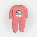 Merry Christmas Frosty Fun - Customized Christmas Themed Sleep Suit For Babies - PEACH - New Born (Chest 7.5")