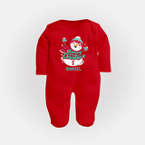 Merry Christmas Frosty Fun - Customized Christmas Themed Sleep Suit For Babies - RED - New Born (Chest 7.5")