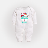Merry Christmas Sleep Suit / Full Sleeve Bodysuit |Custom Baby Holiday Outfit - WHITE - New Born (Chest 7.5")