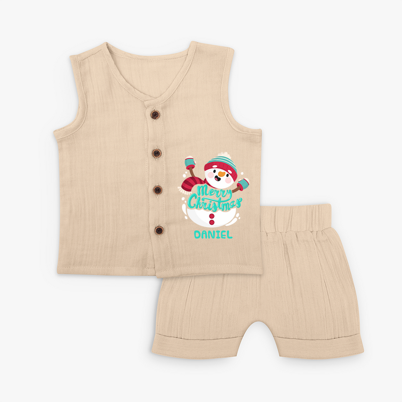 Merry Christmas Frosty Fun - Customized Christmas Themed Jabla Set For Kids - CREAM - 0 - 3 Months Old (Chest 9.8")