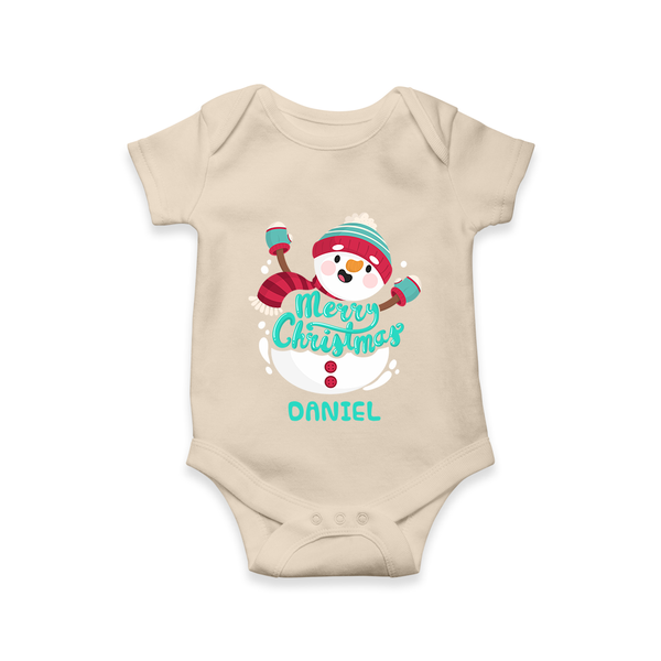 Merry Christmas Frosty Fun - Customized Christmas Themed Romper For Babies - IVORY - 0 - 3 Months Old (Chest 16")