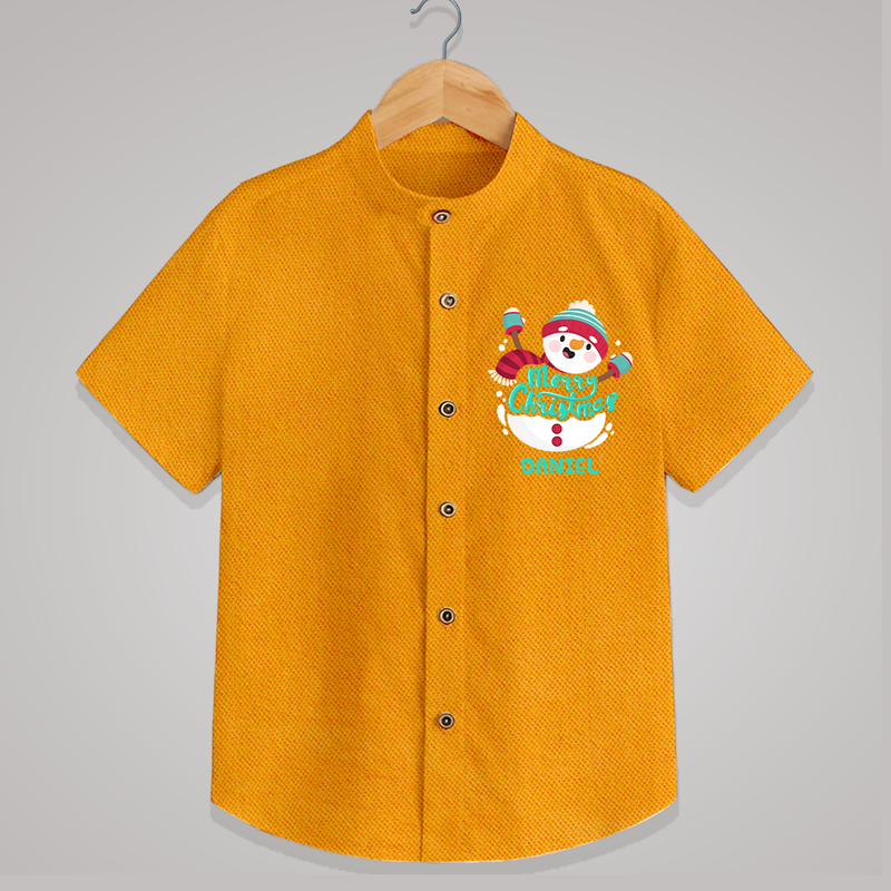 Merry Christmas Frosty Fun - Customized Christmas Themed Shirt For Kids - CHROME YELLOW - 0 - 6 Months Old (Chest 23")