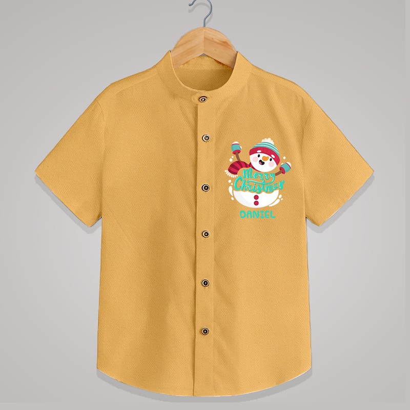 Merry Christmas Frosty Fun - Customized Christmas Themed Shirt For Kids - PASTEL YELLOW - 0 - 6 Months Old (Chest 23")