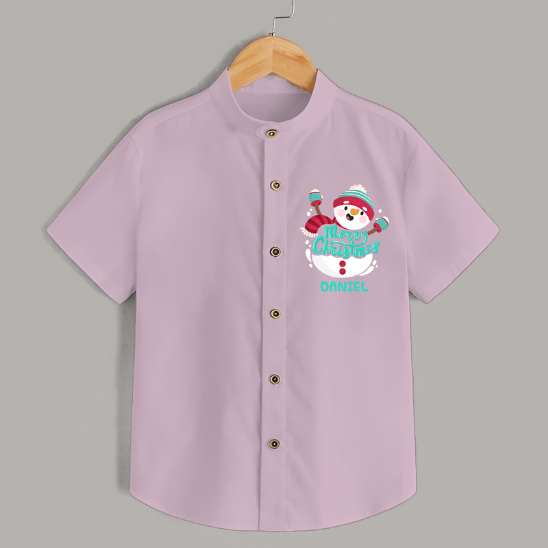 Merry Christmas Frosty Fun - Customized Christmas Themed Shirt For Kids - PINK - 0 - 6 Months Old (Chest 23")