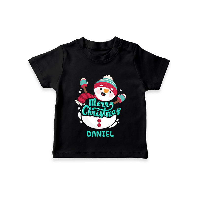 Merry Christmas Frosty Fun - Customized Christmas Themed T-Shirt For Kids - BLACK - 0-5 Months Old (Chest 17")