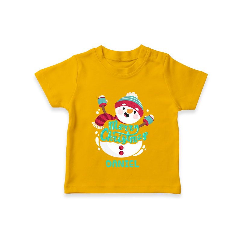 Merry Christmas Frosty Fun - Customized Christmas Themed T-Shirt For Kids - CHROME YELLOW - 0-5 Months Old (Chest 17")