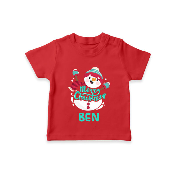 Merry Christmas T-Shirt |Personalized Baby Holiday Outfit - RED - 0-5 Months Old (Chest 17")