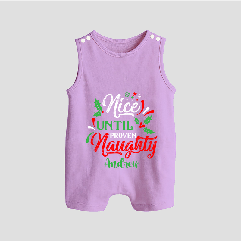 Nice until Proven Naughty - Customized Christmas Themed Romper Suit For Babies - LILAC - 0 - 5 Months Old (Chest 18")