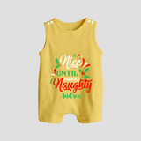 Nice until Proven Naughty - Customized Christmas Themed Romper Suit For Babies - PASTEL YELLOW - 0 - 5 Months Old (Chest 18")