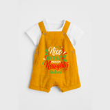 Nice until Proven Naughty - Customized Christmas Themed Dungaree Set For Kids - CHROME YELLOW - 0 - 5 Months Old (Chest 18")