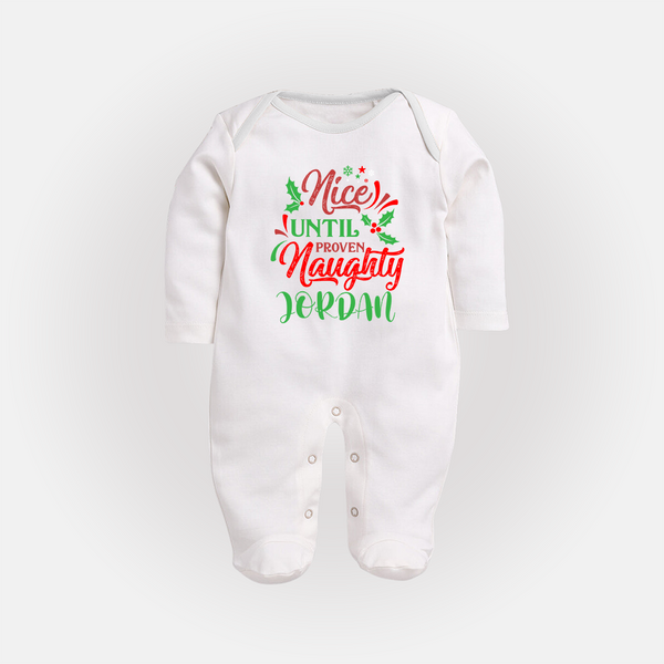 Until Naughty Sleep Suit / Full Sleeve Bodysuit | Custom Baby Christmas Sleep Suit / Full Sleeve Bodysuit - WHITE - New Born (Chest 7.5")