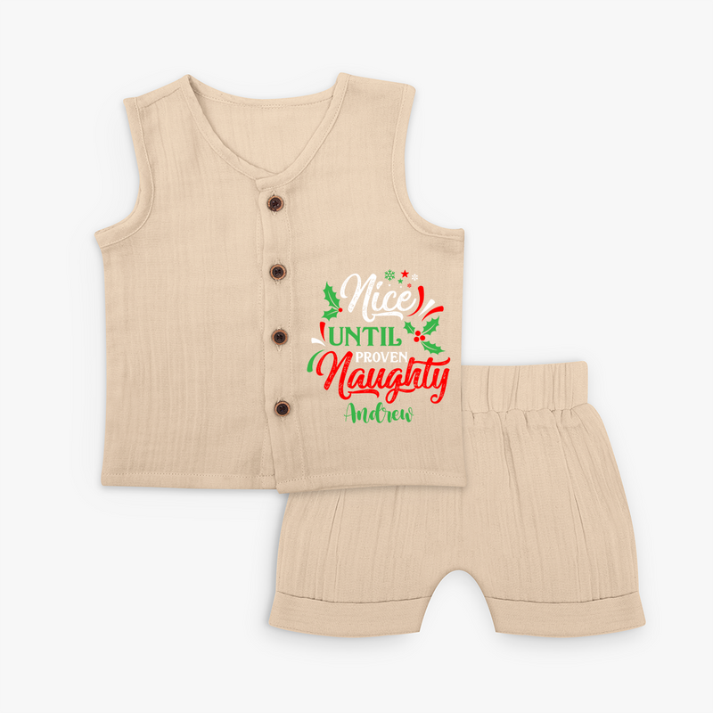 Nice until Proven Naughty - Customized Christmas Themed Jabla Set For Kids - CREAM - 0 - 3 Months Old (Chest 9.8")