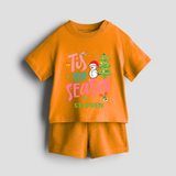 Tis The Season - Customized Christmas Themed Co-ord Set For Kids - TANGERINE - 0-5 months old  (Chest 18")